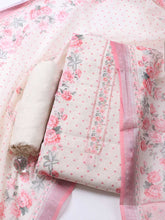 Patch Neck Linen Unstitched Suit Piece With Dupatta